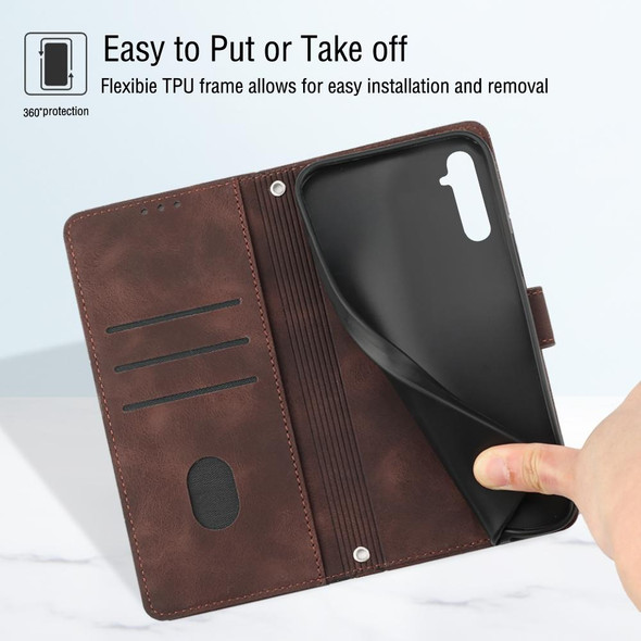 For Realme 6 Pro Skin-feel Embossed Leatherette Phone Case(Brown)