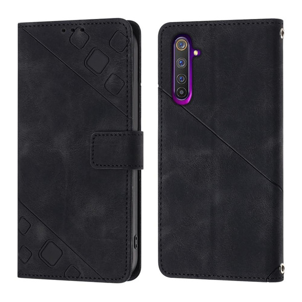 For Realme 6 Pro Skin-feel Embossed Leatherette Phone Case(Black)