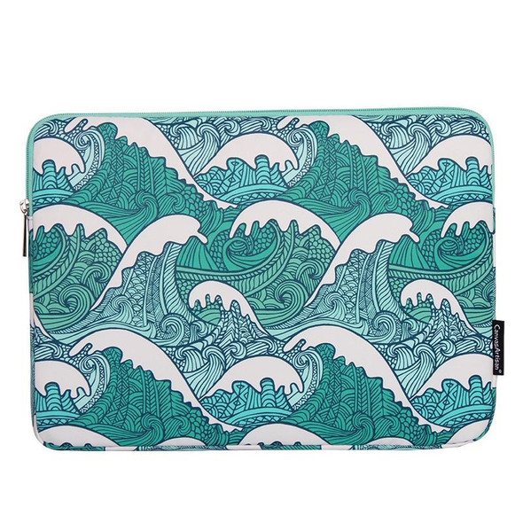 H3-04  13 Inch PU Leather Printing Laptop Liner Bag Tablet Sleeve Bag(Green Wave)