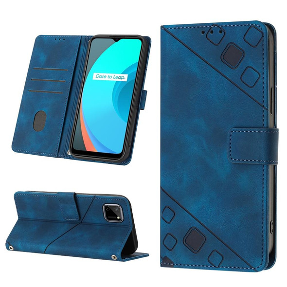 For Realme C11 Skin-feel Embossed Leatherette Phone Case(Blue)