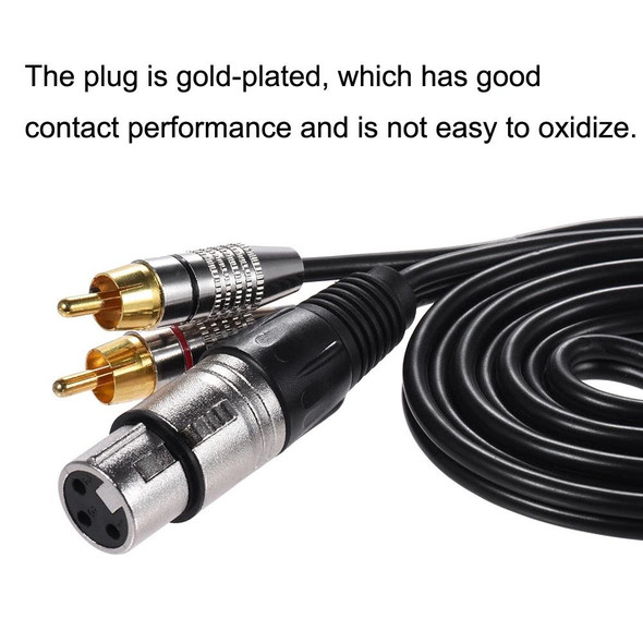 XLR Female To 2RCA Male Plug Stereo Audio Cable, Length: 3m