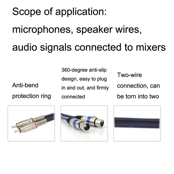 2RCA Male 2XLR Caron Female Speaker Audio Balance Cable, Length:10m