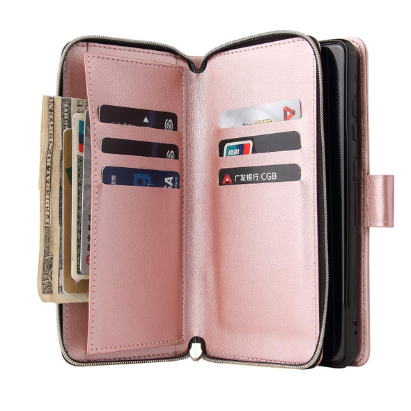 For Xiaomi Redmi Note 12 Pro 5G Speed / Note 12 Pro 5G Global / Poco X5 Pro 9 Card Slots Zipper Wallet Bag Leather Phone Case(Rose Gold)