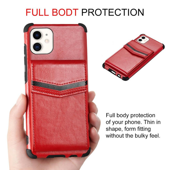 iPhone 12 / 12 Pro Flip Card Bag Copper Buckle TPU + PU Leather Back Cover Shockproof Case with Card Slots & Photo Frame(Red)