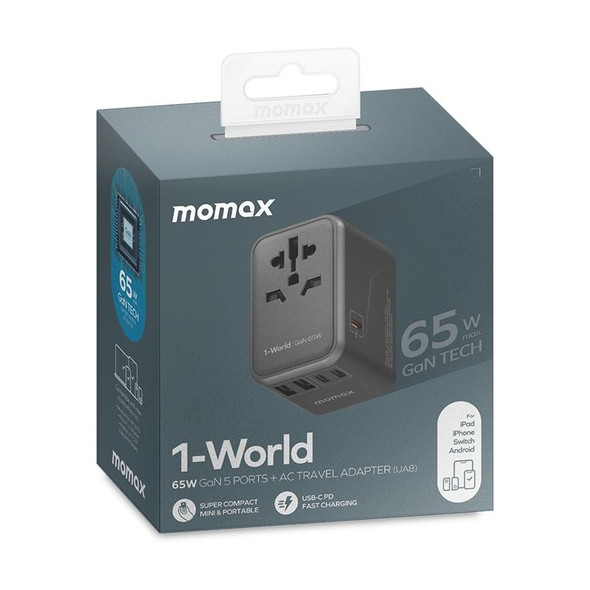 MOMAX 1-World UA8 PD 65W Fast Charger Power Adapter(Black)