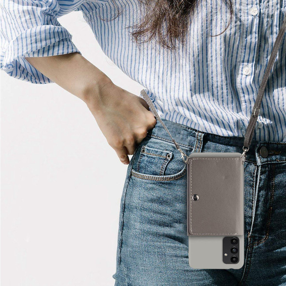 For Samsung Galaxy A54 5G Crossbody Lanyard Wallet Card Bag Phone Case(Grey)