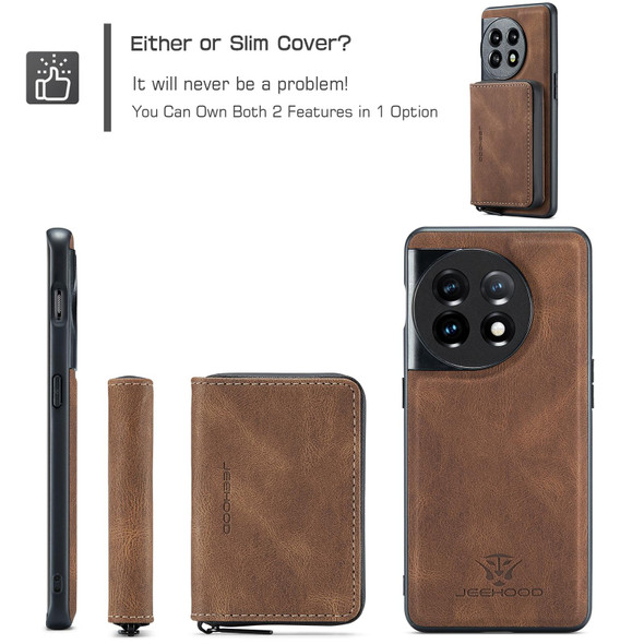 For OnePuls 11 JEEHOOD Magnetic Zipper Horizontal Flip Phone Leatherette Case(Brown)