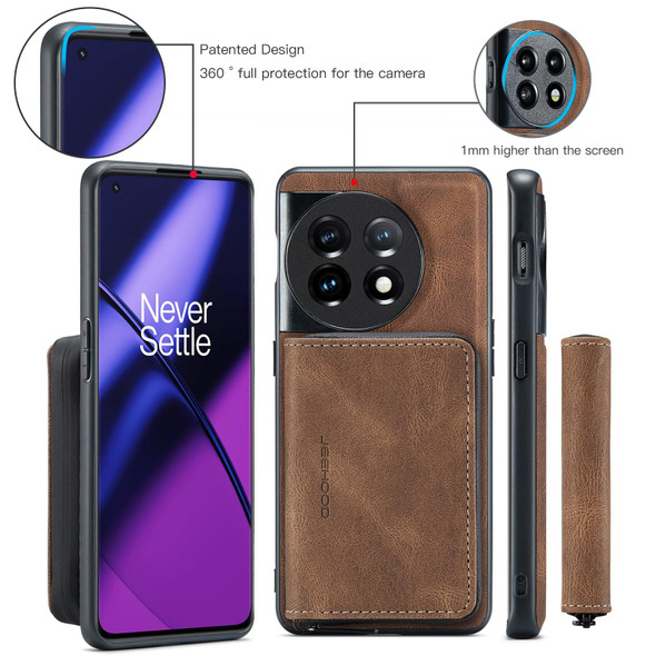 For OnePuls 11 JEEHOOD Magnetic Zipper Horizontal Flip Phone Leatherette Case(Brown)