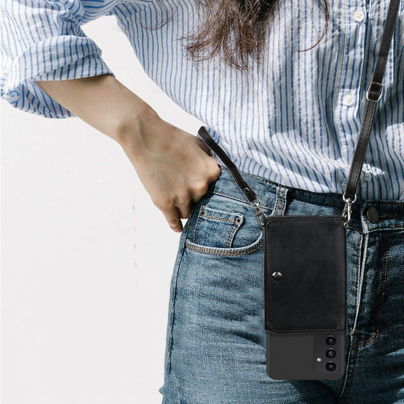 For Samsung Galaxy A34 5G Crossbody Lanyard Wallet Card Bag Phone Case(Black)