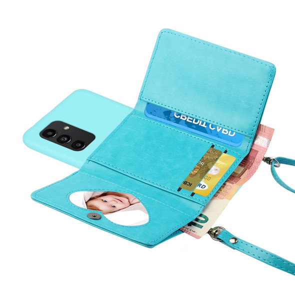 For Samsung Galaxy A34 5G Crossbody Lanyard Wallet Card Bag Phone Case(Blue)