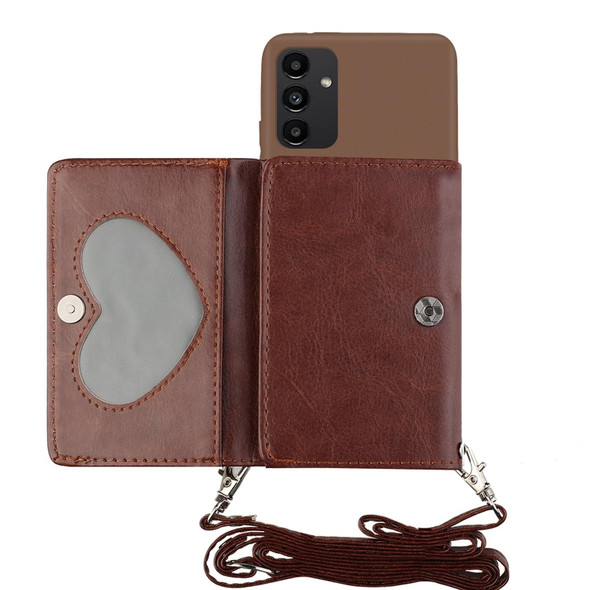 For Samsung Galaxy A14 5G Crossbody Lanyard Wallet Card Bag Phone Case(Brown)