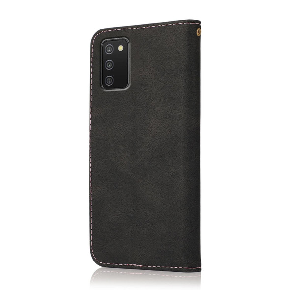 For Samsung Galaxy A02s EU / M02s Dual-color Stitching Leatherette Phone Case(Black Rose Gold)