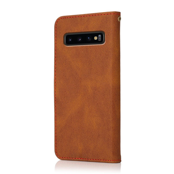 For Samsung Galaxy S10+ Dual-color Stitching Leatherette Phone Case(Brown Red)