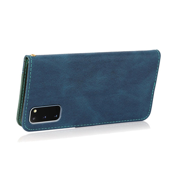 For Samsung Galaxy S20 Dual-color Stitching Leatherette Phone Case(Blue Green)