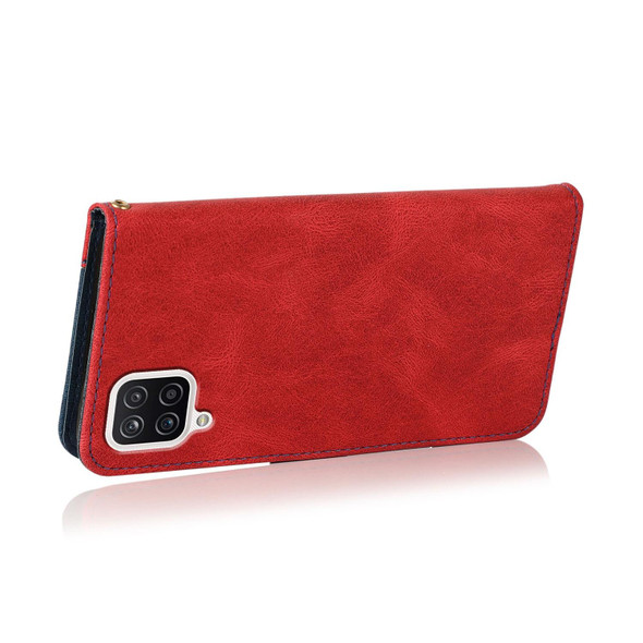For Samsung Galaxy A12 5G/4G / M12 Dual-color Stitching Leatherette Phone Case(Red Blue)