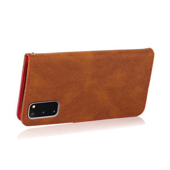 For Samsung Galaxy S20 Dual-color Stitching Leatherette Phone Case(Brown Red)