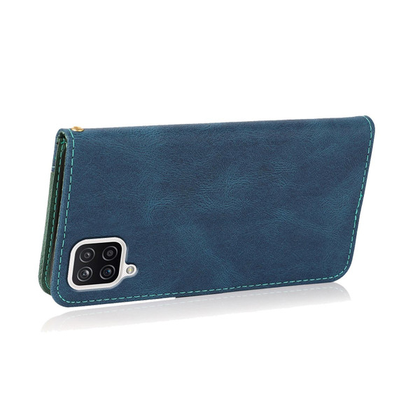 For Samsung Galaxy A12 5G/4G / M12 Dual-color Stitching Leatherette Phone Case(Blue Green)