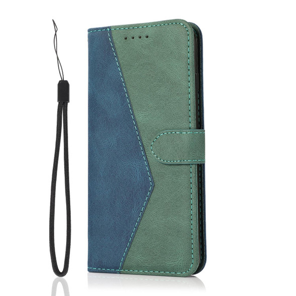 For Samsung Galaxy S21 5G Dual-color Stitching Leatherette Phone Case(Blue Green)