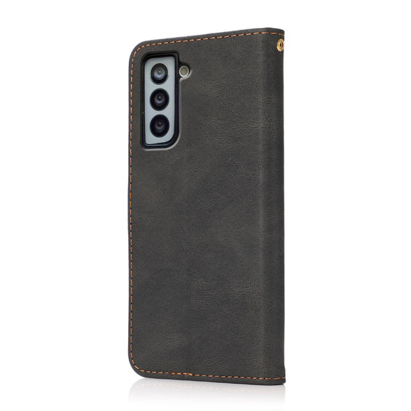 For Samsung Galaxy S21 5G Dual-color Stitching Leatherette Phone Case(Black Brown)