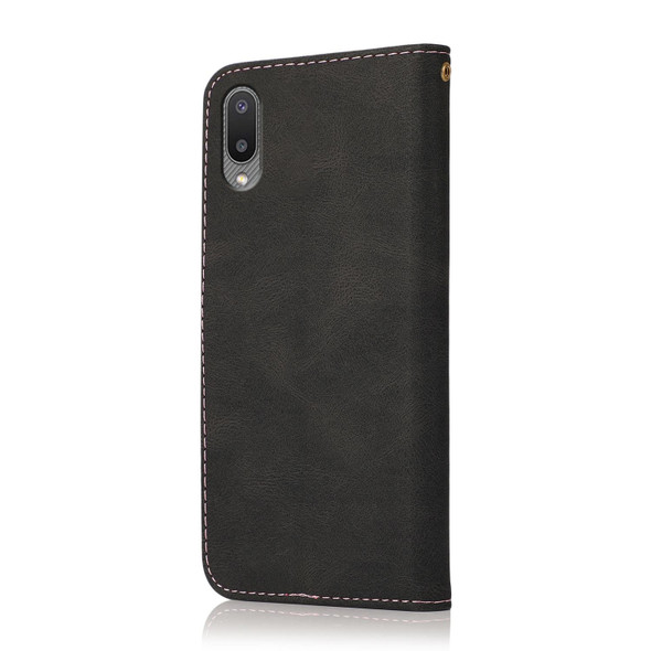 For Samsung Galaxy A02 / M02 Dual-color Stitching Leatherette Phone Case(Black Rose Gold)