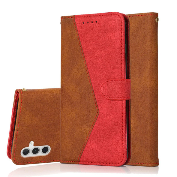 For Samsung Galaxy A14 / A04s Dual-color Stitching Leatherette Phone Case(Brown Red)