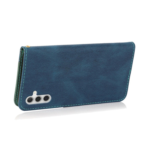 For Samsung Galaxy A14 / A04s Dual-color Stitching Leatherette Phone Case(Blue Green)