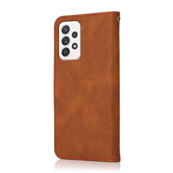 For Samsung Galaxy A72 5G / 4G Dual-color Stitching Leatherette Phone Case(Brown Red)