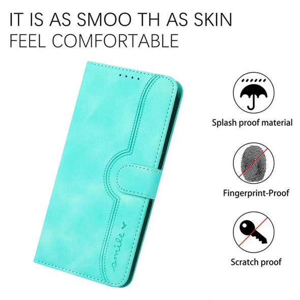 For Samsung Galaxy A21s Heart Pattern Skin Feel Leatherette Phone Case(Light Blue)