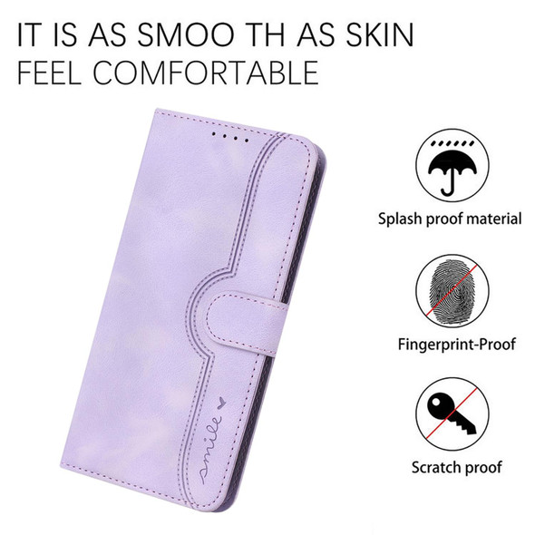 For Samsung Galaxy A21 EU Version Heart Pattern Skin Feel Leatherette Phone Case(Purple)