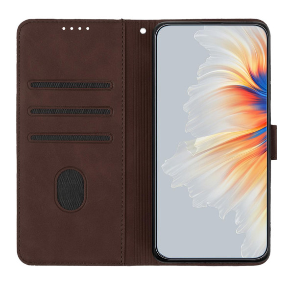 For Samsung Galaxy A21s Heart Pattern Skin Feel Leatherette Phone Case(Brown)