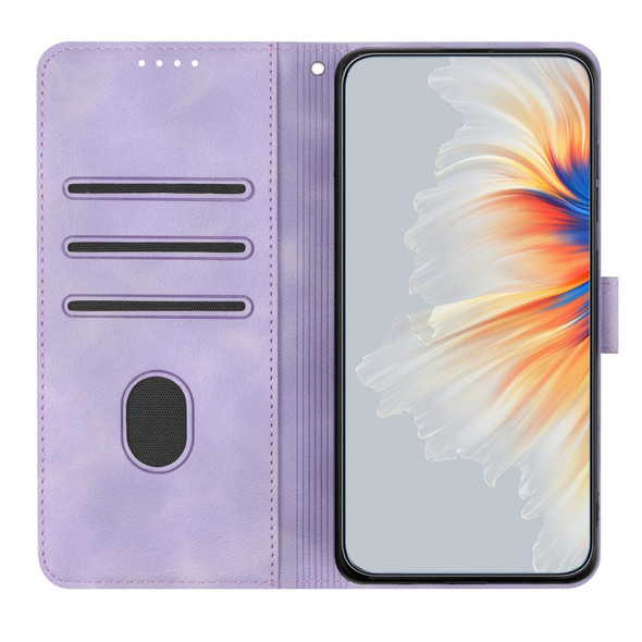 For Samsung Galaxy S21 FE 5G Heart Pattern Skin Feel Leatherette Phone Case(Purple)