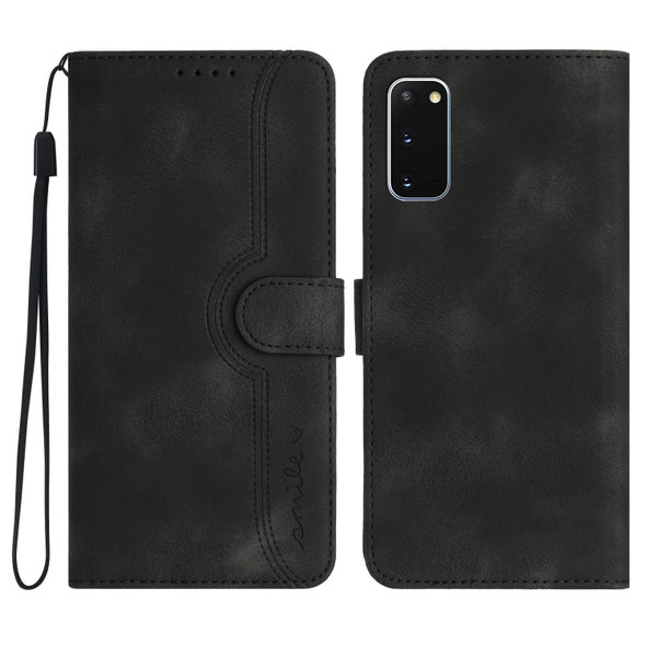 For Samsung Galaxy S20 Heart Pattern Skin Feel Leatherette Phone Case(Black)