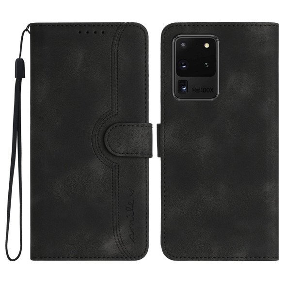 For Samsung Galaxy S20 Ultra Heart Pattern Skin Feel Leatherette Phone Case(Black)