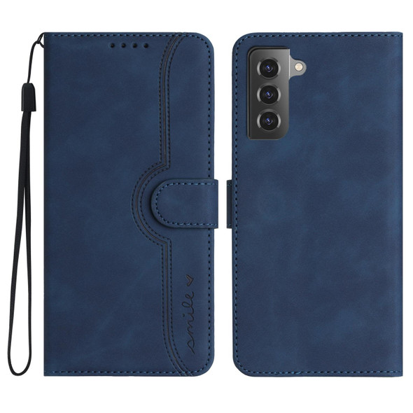 For Samsung Galaxy S22+ 5G Heart Pattern Skin Feel Leatherette Phone Case(Royal Blue)