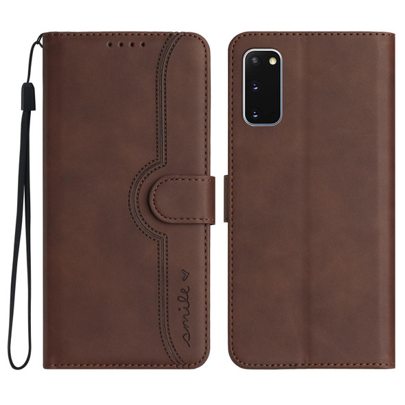 For Samsung Galaxy S20 Heart Pattern Skin Feel Leatherette Phone Case(Brown)