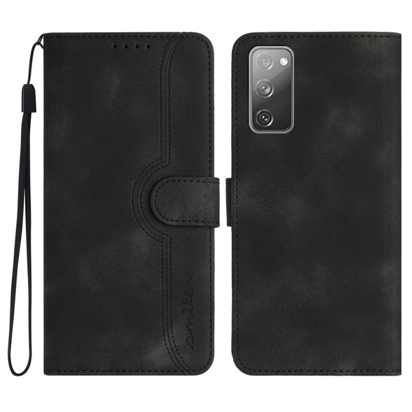 For Samsung Galaxy S20 FE 5G Heart Pattern Skin Feel Leatherette Phone Case(Black)
