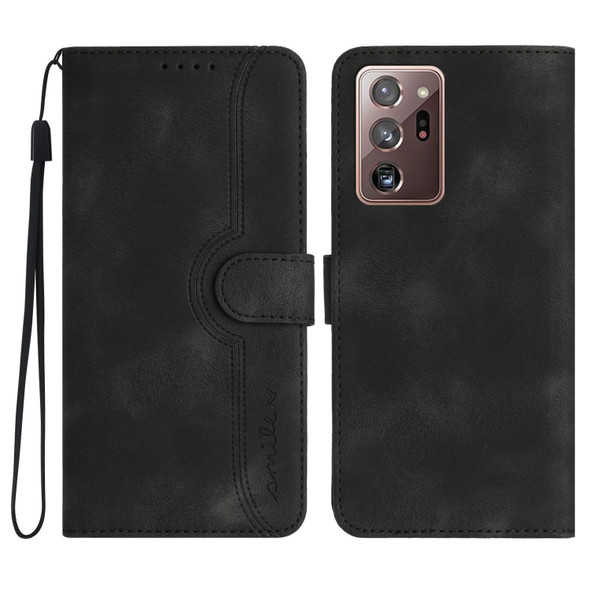 For Samsung Galaxy Note20 Ultra Heart Pattern Skin Feel Leatherette Phone Case(Black)