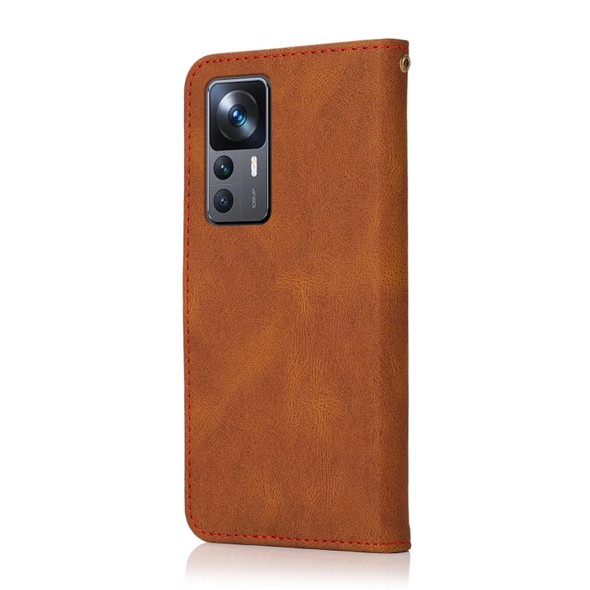 For Xiaomi Redmi K50 Ultra / Xiaomi 12T Pro / 12T Dual-color Stitching Leather Phone Case(Brown Red)