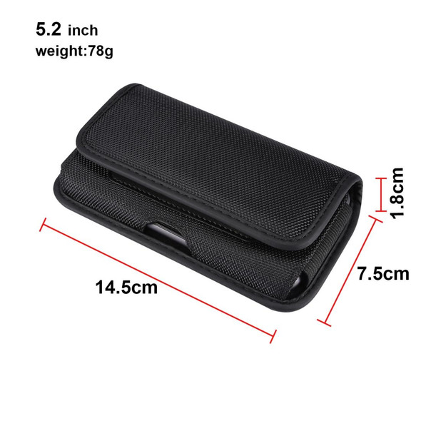 Durable Oxford Cloth Horizontal Plate Hanging Waist Phone Waist Pack Leatherette Case with Card Slot, Suitable for 5.2 inch Smartphones(Black)