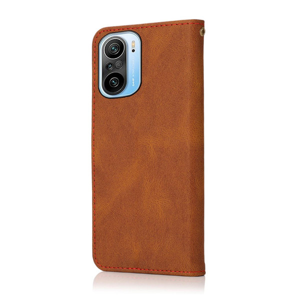 For Xiaomi Redmi K40 Dual-color Stitching Leather Phone Case(Brown Red)