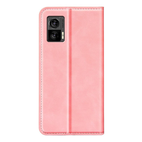 For Motorola Edge 30 Lite Retro-skin Magnetic Suction Leatherette Phone Case(Pink)