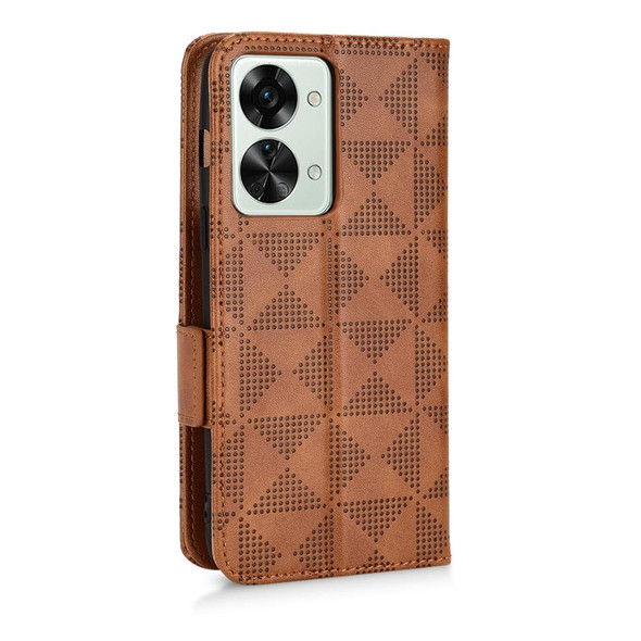 For OnePlus Nord 2T 5G Symmetrical Triangle Leatherette Phone Case(Brown)