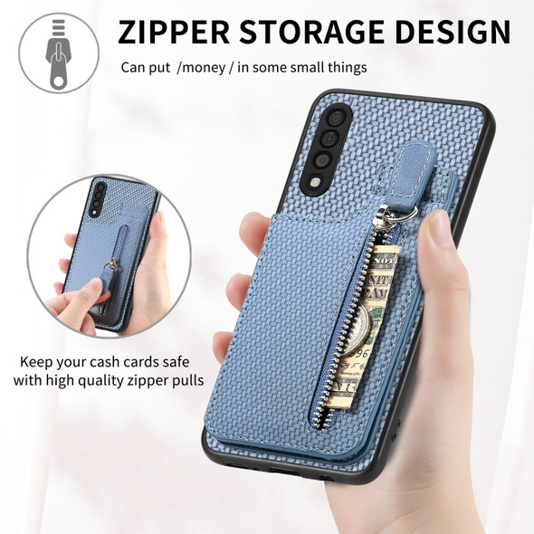 For Samsung Galaxy A50 Carbon Fiber Vertical Flip Zipper Wallet Phone Case(Brown)