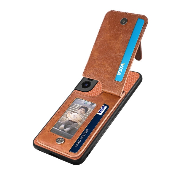 For Samsung Galaxy S22+ 5G Carbon Fiber Vertical Flip Zipper Wallet Phone Case(Brown)