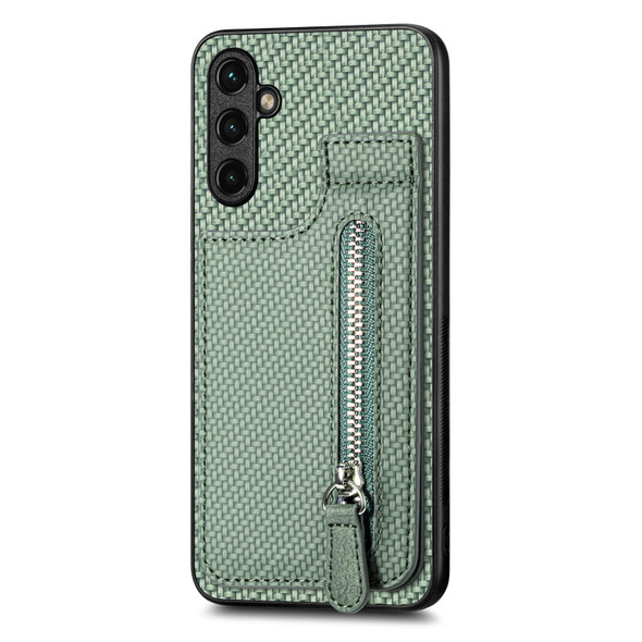 For Samsung Galaxy A14 5G Carbon Fiber Vertical Flip Zipper Wallet Phone Case(Green)