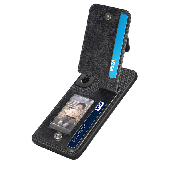 For Samsung Galaxy S21+ 5G Carbon Fiber Vertical Flip Zipper Wallet Phone Case(Black)