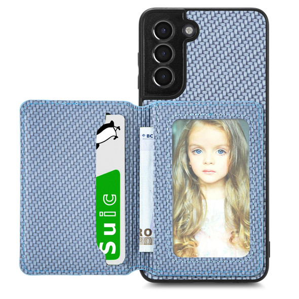 For Samsung Galaxy S21+ 5G Carbon Fiber Magnetic Card Wallet Bag Phone Case(Blue)