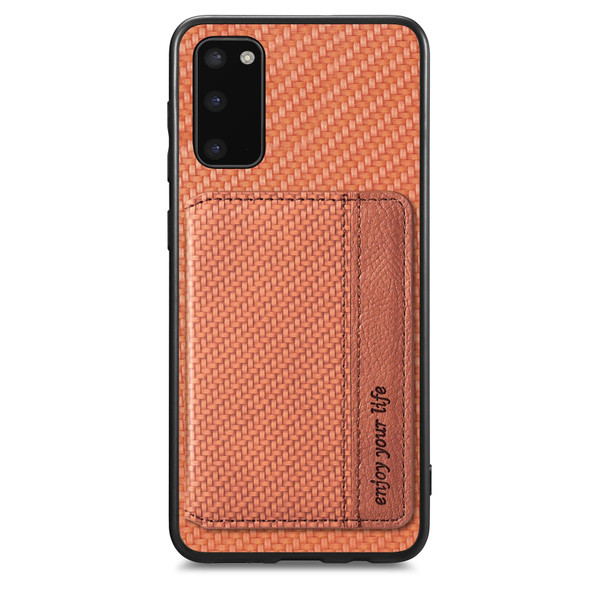 For Samsung Galaxy S20 Carbon Fiber Magnetic Card Wallet Bag Phone Case(Brown)