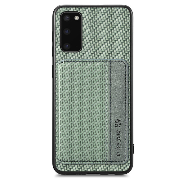For Samsung Galaxy S20 Carbon Fiber Magnetic Card Wallet Bag Phone Case(Green)