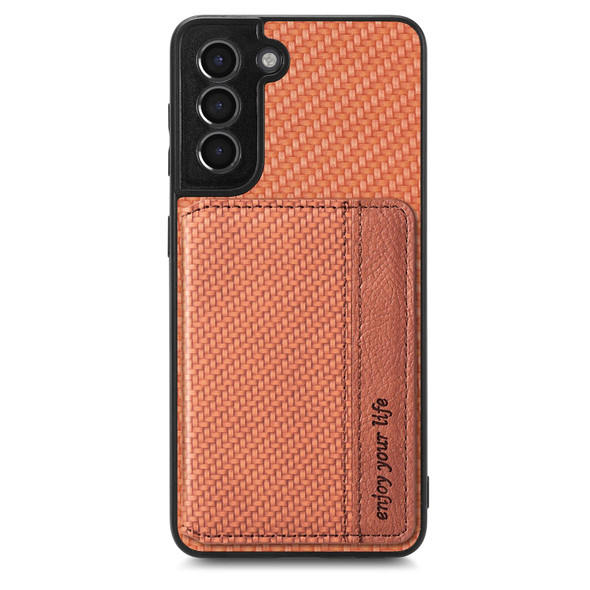 For Samsung Galaxy S21+ 5G Carbon Fiber Magnetic Card Wallet Bag Phone Case(Brown)